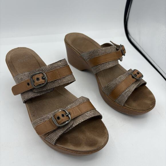Dansko Shoes Sandals Womens Size 10‎ EU 41 Jessie Sand Lizard Sand Leather Wedge - Picture 1 of 11
